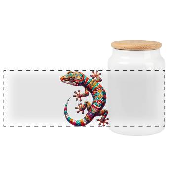 Gecko - Panoramic Cookie Jar with Wooden Lid - white - Front