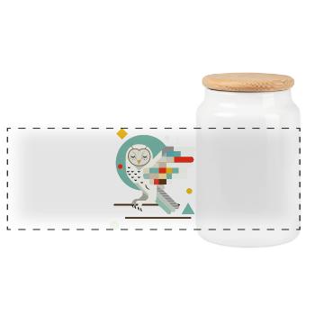 Geometrische Eule – Moderne bunte Tierillustration - Panorama Keksdose mit Holzdeckel - Weiß - Vorne