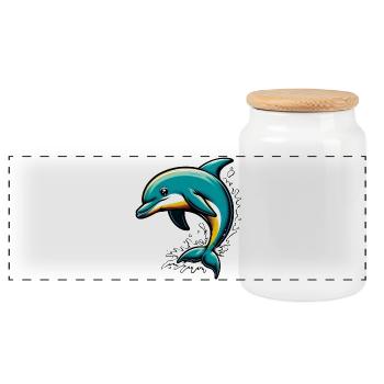 Dolphin - Panoramic Cookie Jar with Wooden Lid - white - Front