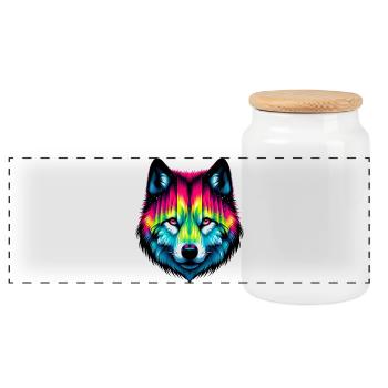 Wolf - Panoramic Cookie Jar with Wooden Lid - white - Front