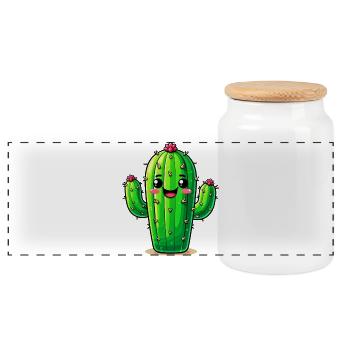 Cactus - Boîte à biscuits avec couvercle en bois - blanc - Devant