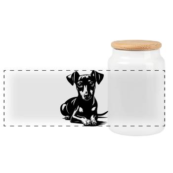 Miniature Pinscher - Panoramic Cookie Jar with Wooden Lid - white - Front