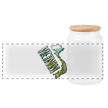 Watercolor Map Vietnam - Panoramic Cookie Jar with Wooden Lid - white - Front