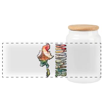 Watercolor Map Myanmar - Panoramic Cookie Jar with Wooden Lid - white - Front
