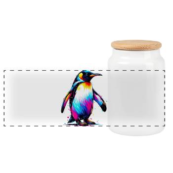 Penguin - Panoramic Cookie Jar with Wooden Lid - white - Front