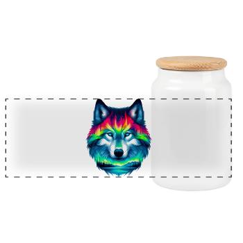 Wolf - Panorama Keksdose mit Holzdeckel - Weiß - Vorne