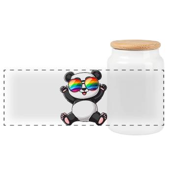 Panda Cartoon mit einer Pride Rainbow Brille. - Panorama Keksdose mit Holzdeckel - Weiß - Vorne