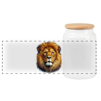 Lion - Panoramic Cookie Jar with Wooden Lid - white - Front