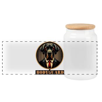 Bodyguard Dog in Suit - Panoramic Cookie Jar with Wooden Lid - white - Front
