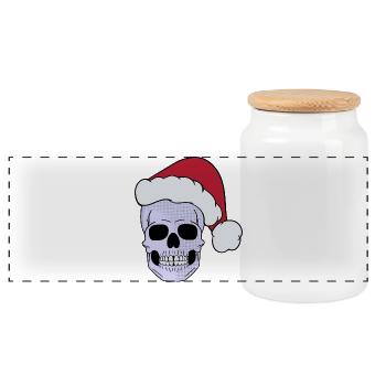 Skull Santa Claus Merry Christmas - Panoramic Cookie Jar with Wooden Lid - white - Front