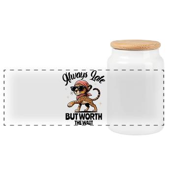 Toujours trop tard, mais cela en vaut la peine – Gepard Design - Boîte à biscuits avec couvercle en bois - blanc - Devant