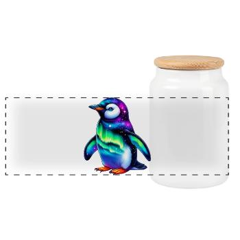 Penguin - Panoramic Cookie Jar with Wooden Lid - white - Front
