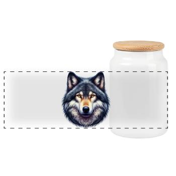 Wolf - Panoramic Cookie Jar with Wooden Lid - white - Front