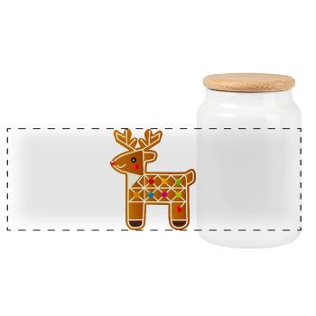 Rentier im Lebkuchen-Design für Weihnachten - Panorama Keksdose mit Holzdeckel - Weiß - Vorne