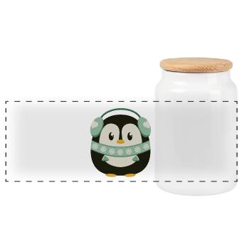 Pingouin mignon avec cache-oreilles en mode hiver - Boîte à biscuits avec couvercle en bois - blanc - Devant
