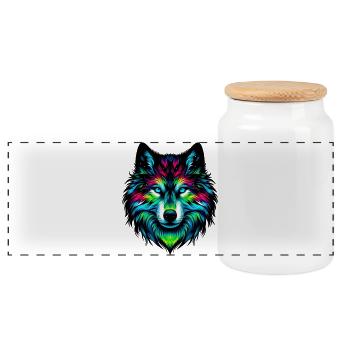Wolf - Panoramic Cookie Jar with Wooden Lid - white - Front