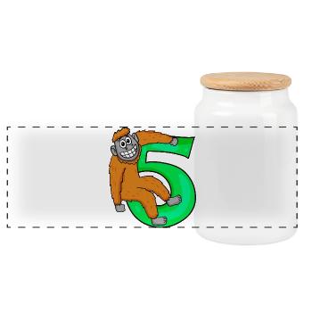 5. Geburtstag Motiv Affe - 5 jahre - Panorama Keksdose mit Holzdeckel - Weiß - Vorne
