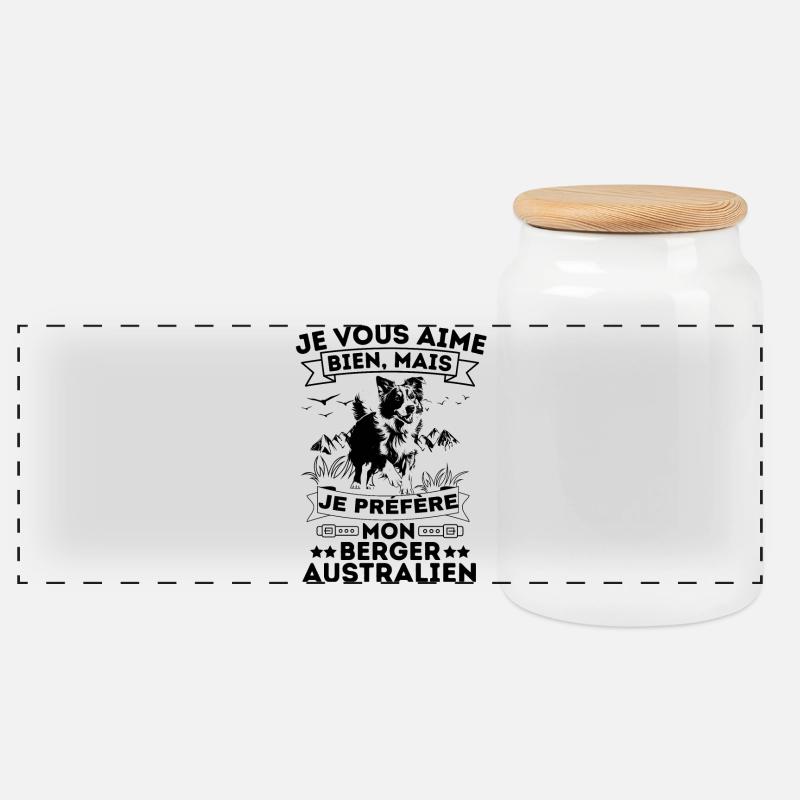 je préfère mon berger australien aussie - Boîte à biscuits avec couvercle en bois - blanc