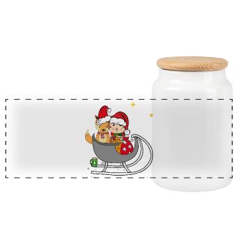 Renard et ours en peluche en traîneau, Noël - Boîte à biscuits avec couvercle en bois - blanc - Devant
