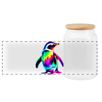 Penguin - Panoramic Cookie Jar with Wooden Lid - white - Front