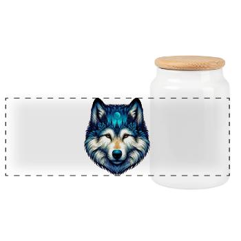 Wolf - Panoramic Cookie Jar with Wooden Lid - white - Front