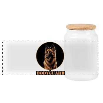 Chien de garde du corps : Vigilance Berger Belge - Boîte à biscuits avec couvercle en bois - blanc - Devant