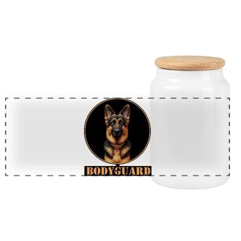 Bodyguard Shepherd Dog Portrait - Panoramic Cookie Jar with Wooden Lid - white - Front
