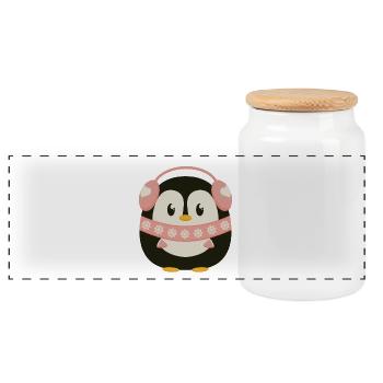 Cute Penguin in Pink - Panoramic Cookie Jar with Wooden Lid - white - Front