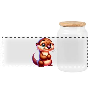 Otter - Panoramic Cookie Jar with Wooden Lid - white - Front