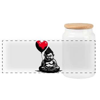 Ballon Bouddha avec Cœur - Heartful Creatures - Boîte à biscuits avec couvercle en bois - blanc - Devant