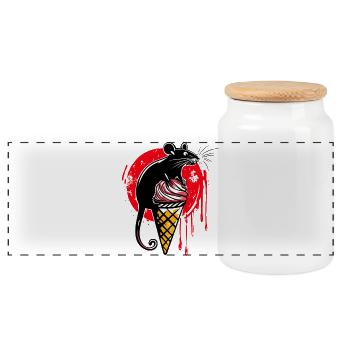 Rat on – Street Art Tattoo Style - Panoramic Cookie Jar with Wooden Lid - white - Front