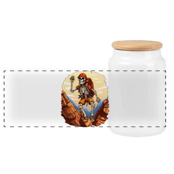 Skeleton Hiking / Mountaineering Skeletons - Panoramic Cookie Jar with Wooden Lid - white - Front