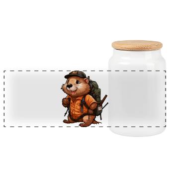 Beaver Mountaineer / Hiking Beaver - Panoramic Cookie Jar with Wooden Lid - white - Front