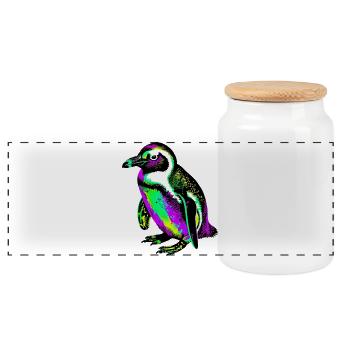 Penguin - Panoramic Cookie Jar with Wooden Lid - white - Front