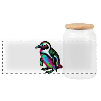 Penguin - Panoramic Cookie Jar with Wooden Lid - white - Front