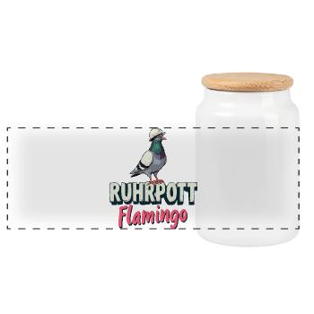 Ruhrgebiet Ruhrpott Flamingo Taube - Panorama Keksdose mit Holzdeckel - Weiß - Vorne