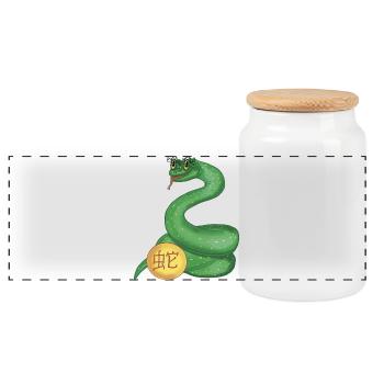Chinese Zodiac Snake - Panoramic Cookie Jar with Wooden Lid - white - Front