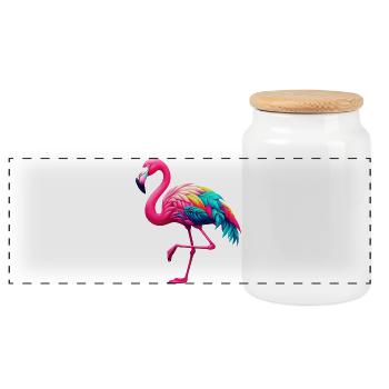 Flamingo - Panoramic Cookie Jar with Wooden Lid - white - Front