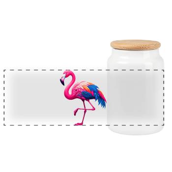 Flamingo - Panoramic Cookie Jar with Wooden Lid - white - Front