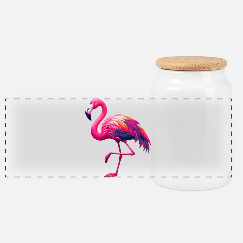 Flamingo - Panorama Keksdose mit Holzdeckel - Weiß