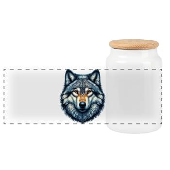 Wolf - Panorama Keksdose mit Holzdeckel - Weiß - Vorne
