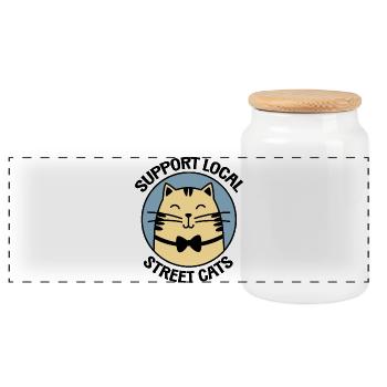 Chat noeud papillon chic - Chat de dessin animé élégant - Boîte à biscuits avec couvercle en bois - blanc - Devant