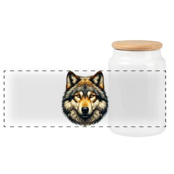 Wolf - Panoramic Cookie Jar with Wooden Lid - white - Front