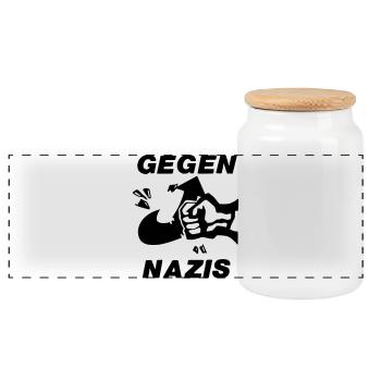 Gegen Nazis - Panorama Keksdose mit Holzdeckel - Weiß - Vorne