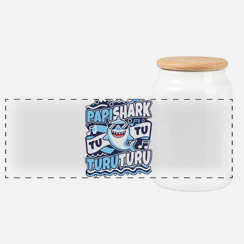Daddy Shark - Panoramic Cookie Jar with Wooden Lid - white