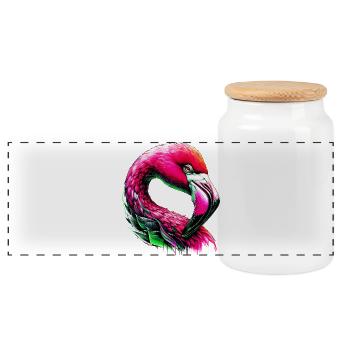 Flamingo - Panorama Keksdose mit Holzdeckel - Weiß - Vorne