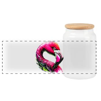 Flamingo - Panorama Keksdose mit Holzdeckel - Weiß - Vorne