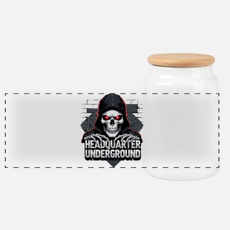 Gangster Skull - Panoramic Cookie Jar with Wooden Lid - white
