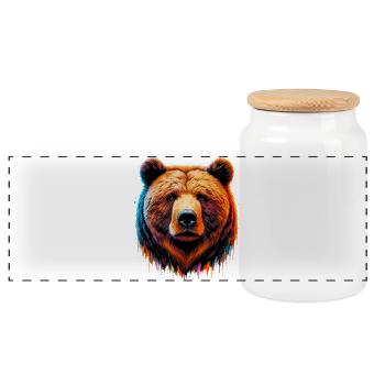 Bear - Panoramic Cookie Jar with Wooden Lid - white - Front
