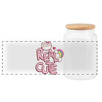 Whimsical Cat Hello cat Design merch t shirt - Panoramic Cookie Jar with Wooden Lid - white - Front